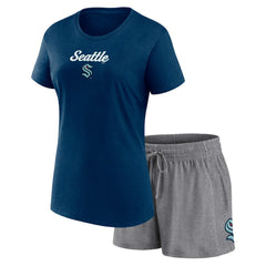 NHL Seattle Kraken Fanatics Women's Script T-Shirt & Shorts Set - Navy/Gray