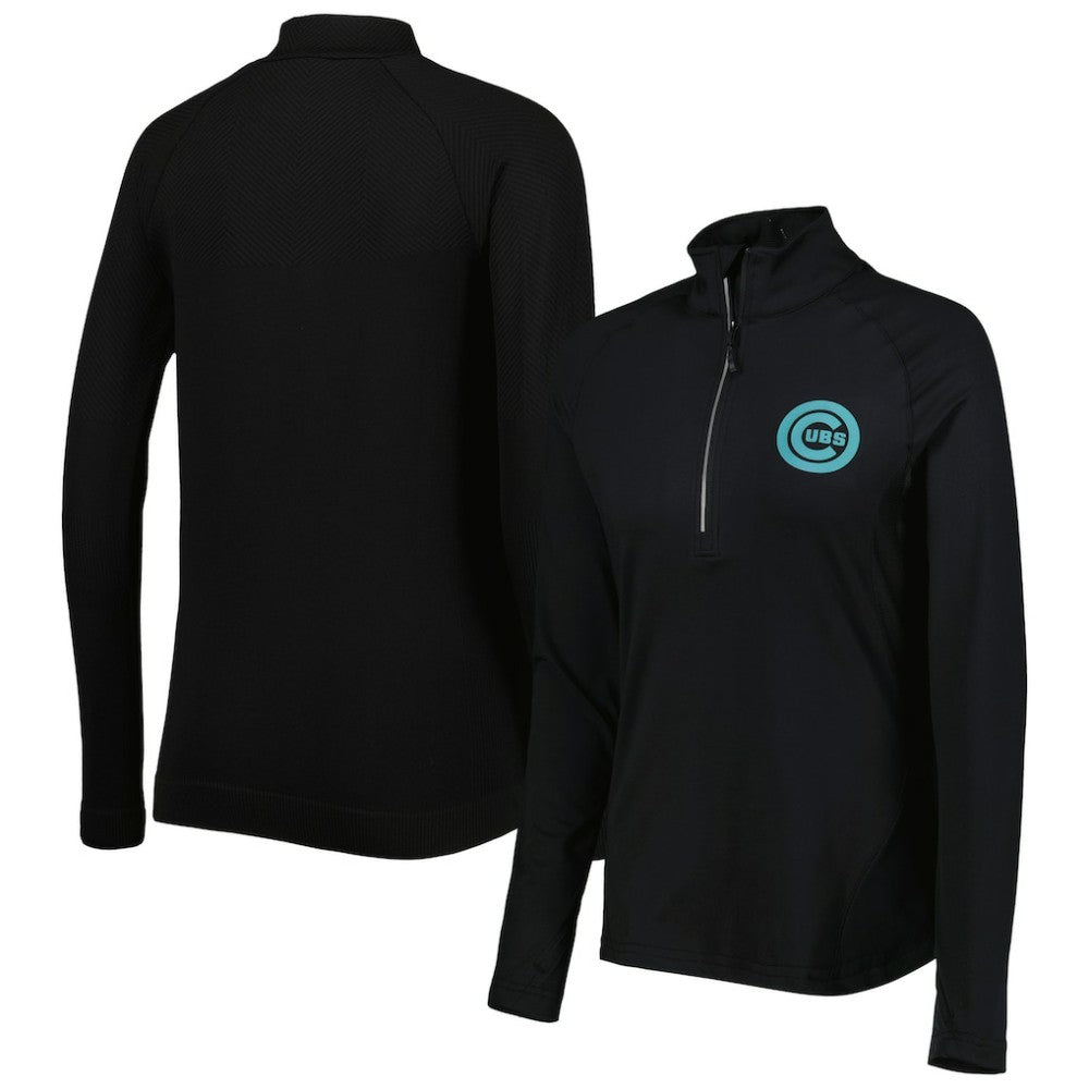 Chicago Cubs Levelwear Women's Energy Quarter-Zip Jacket - Black Jackets