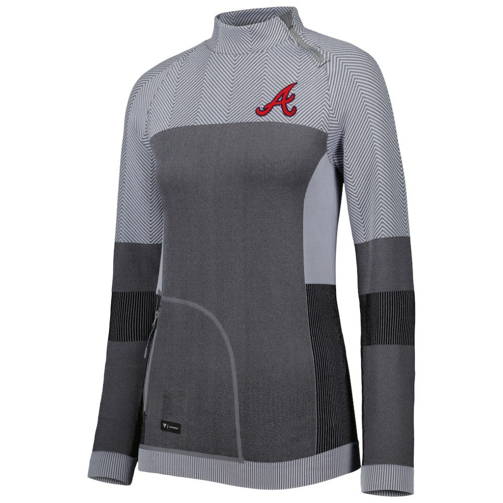 Atlanta Braves Levelwear Women's Verse Asymmetrical Raglan Tri-Blend Quarter-Zip Jacket - Charcoal Jackets