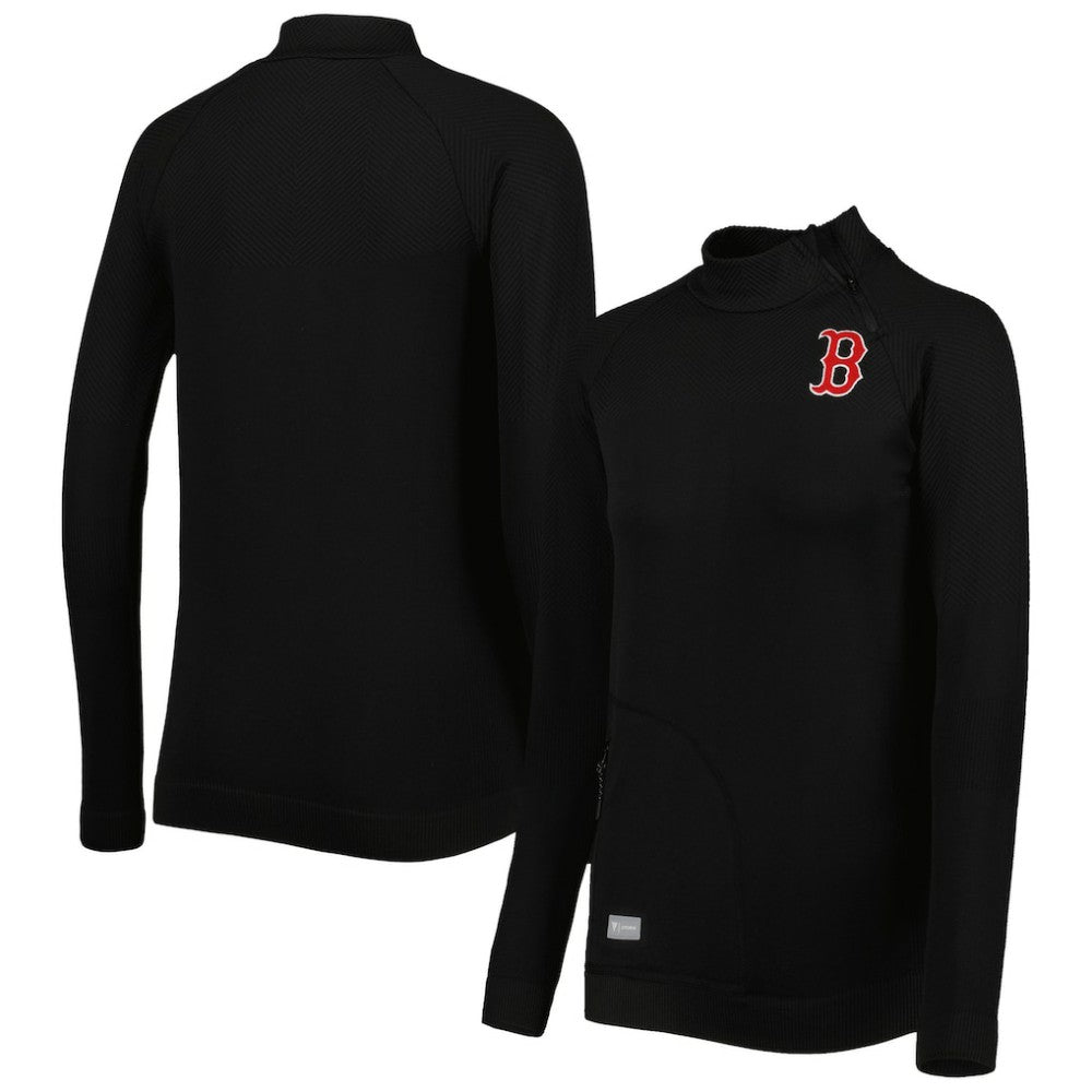 Boston Red Sox Levelwear Women's Verse Asymmetrical Raglan Tri-Blend Quarter-Zip Jacket - Black Jackets