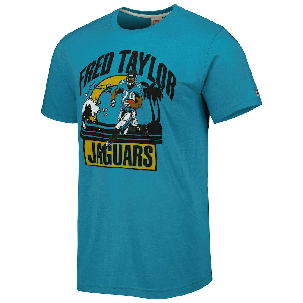 Fred Taylor Jacksonville Jaguars Homage Unisex Caricature Retired Player Tri-Blend T-Shirt Teal