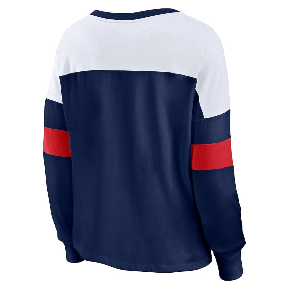 Boston Red Sox Fanatics Women's Even Match Lace-Up Long Sleeve V-Neck T-Shirt - Navy/White T-shirts