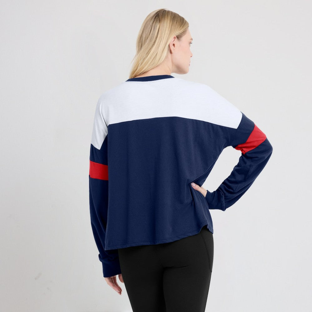 Boston Red Sox Fanatics Women's Even Match Lace-Up Long Sleeve V-Neck T-Shirt - Navy/White T-shirts
