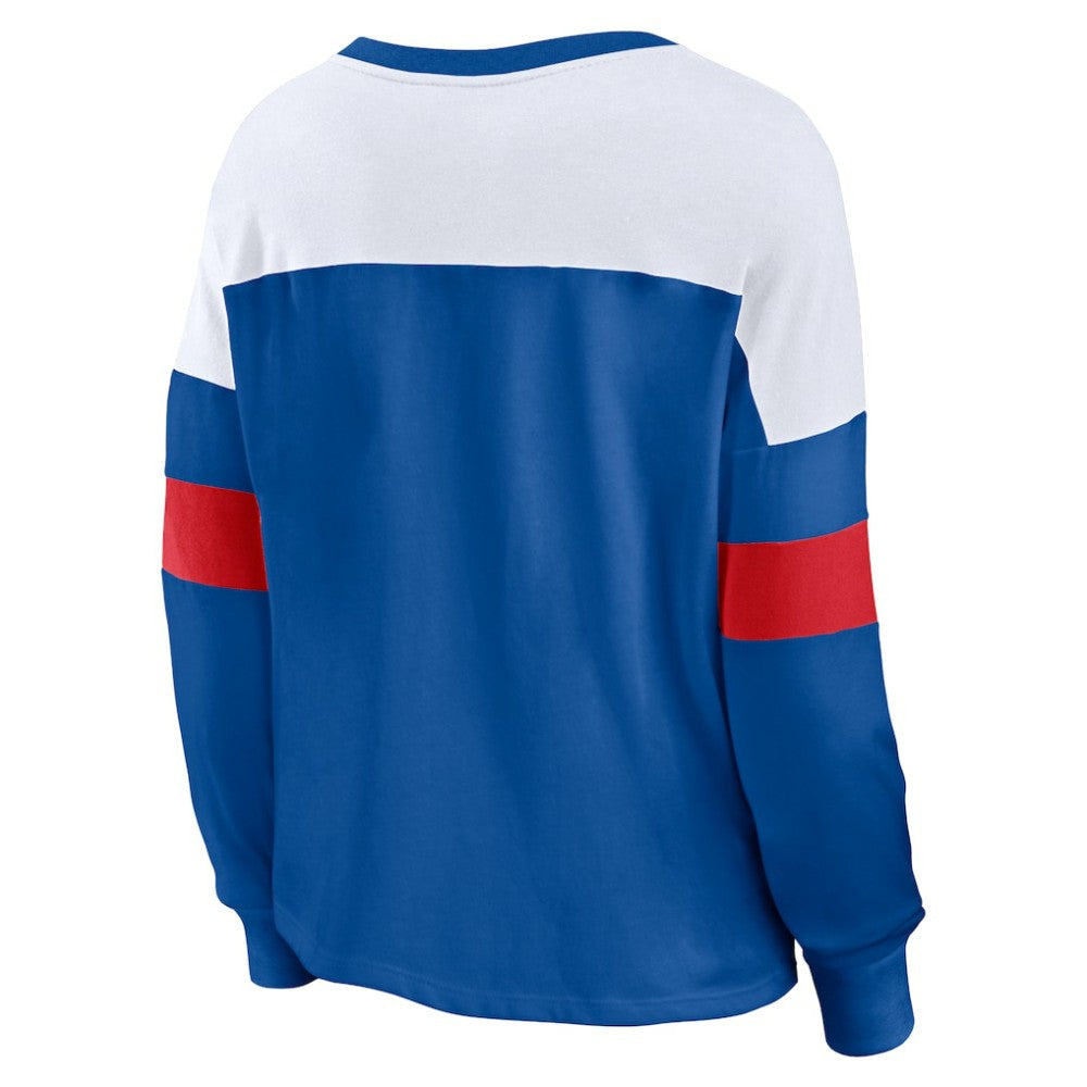 Chicago Cubs Fanatics Women's Even Match Lace-Up Long Sleeve V-Neck T-Shirt - Royal/White T-shirts