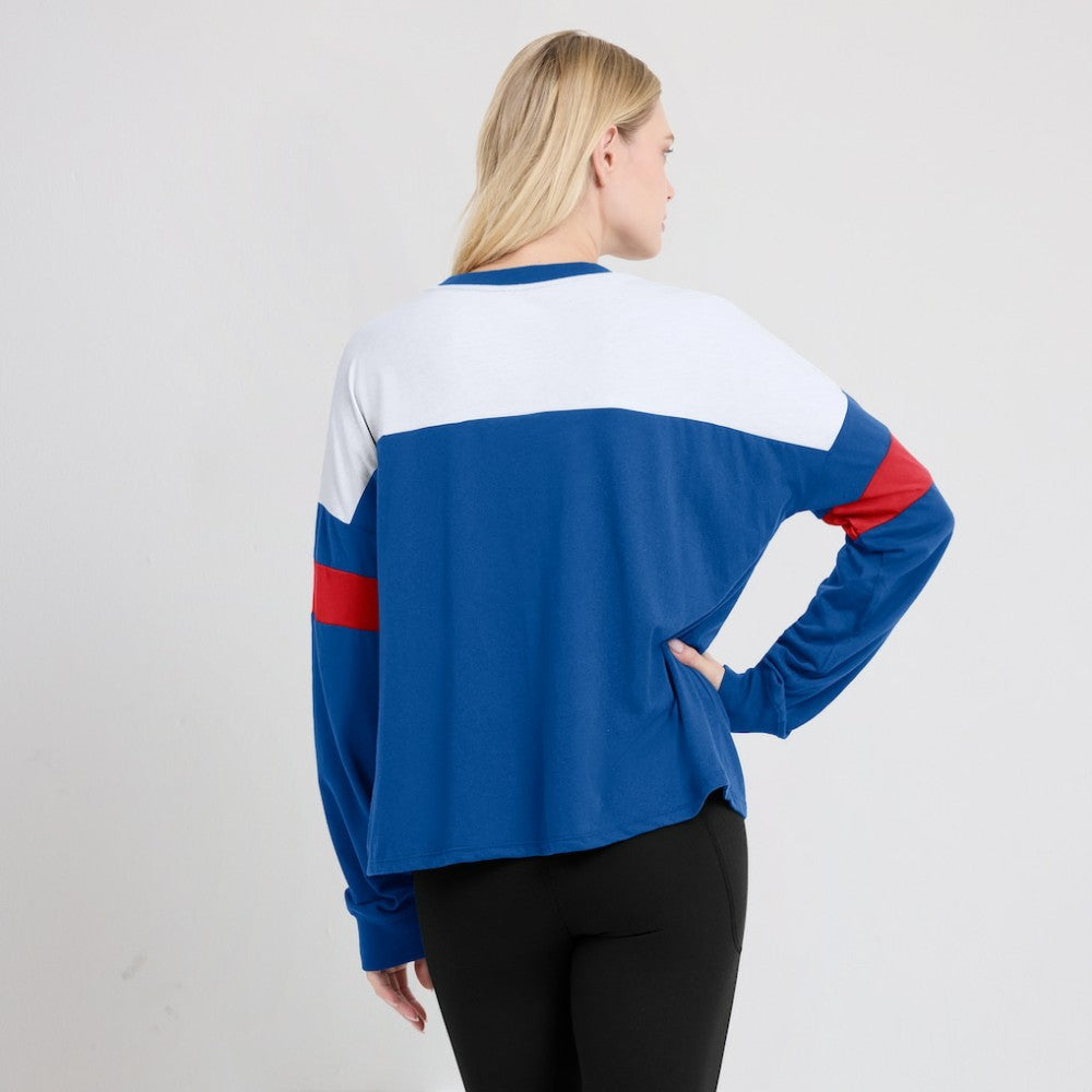 Chicago Cubs Fanatics Women's Even Match Lace-Up Long Sleeve V-Neck T-Shirt - Royal/White T-shirts