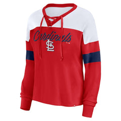 St. Louis Cardinals Fanatics Women's Even Match Lace-Up Long Sleeve V-Neck T-Shirt - Red/White T-shirts