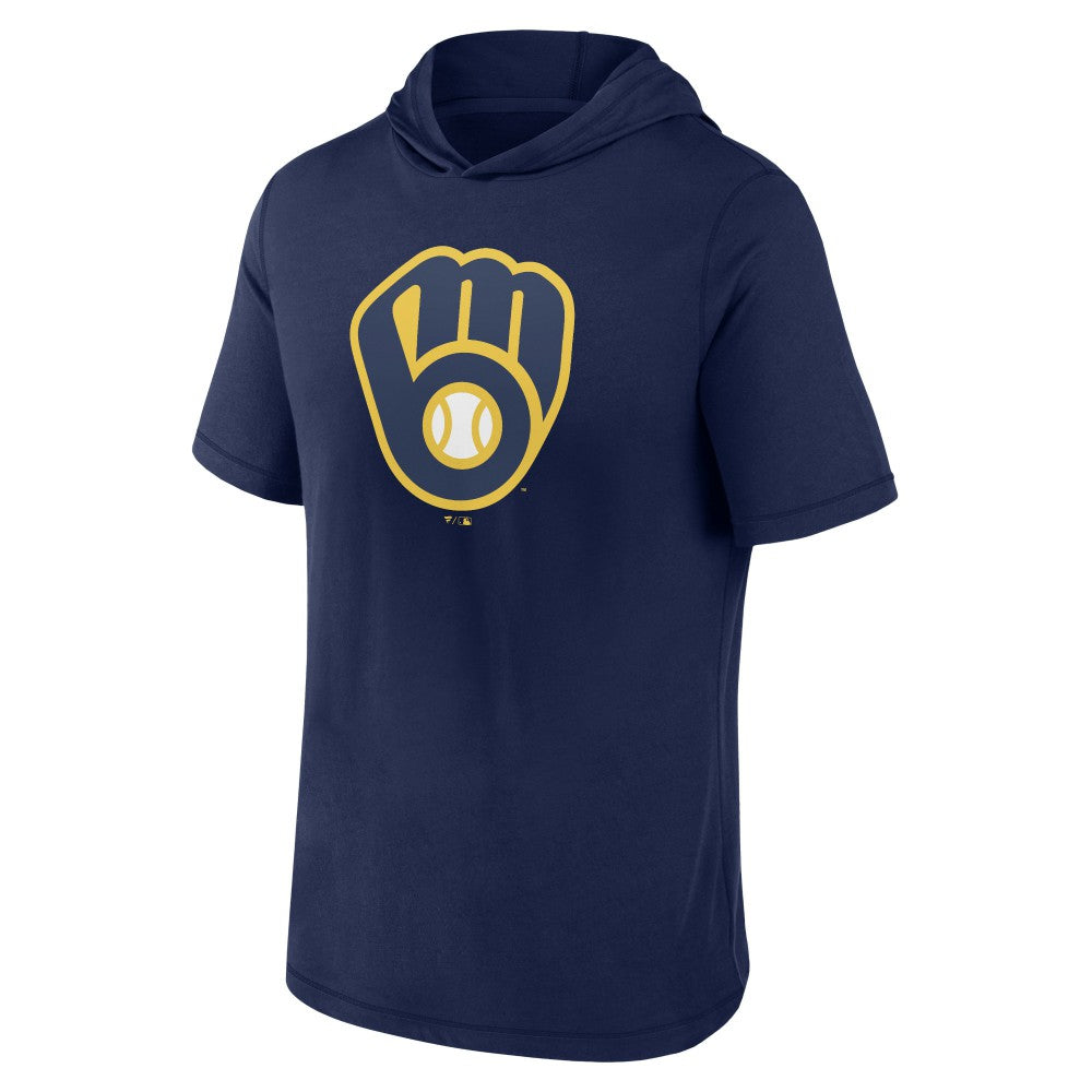 Milwaukee Brewers Fanatics Short Sleeve Hoodie T-Shirt - Navy Hoodies