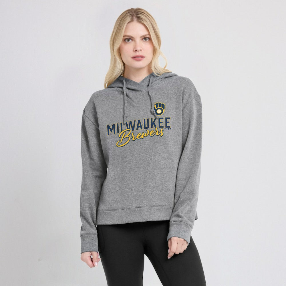 Milwaukee Brewers Fanatics Women's Script Favorite Lightweight Pullover Hoodie - Heather Gray Hoodies