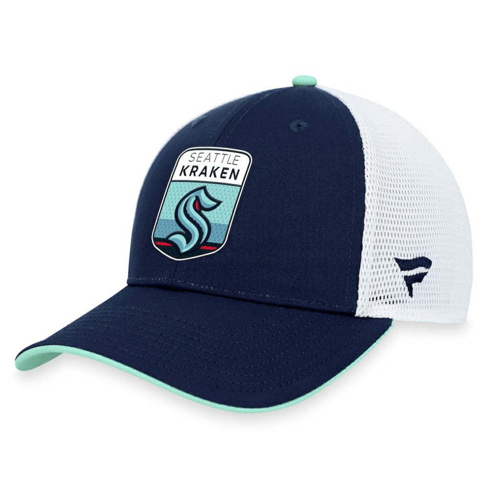 NHL Seattle Kraken Fanatics 2023 NHL Draft On Stage Trucker Adjustable Hat - Deep Sea Blue