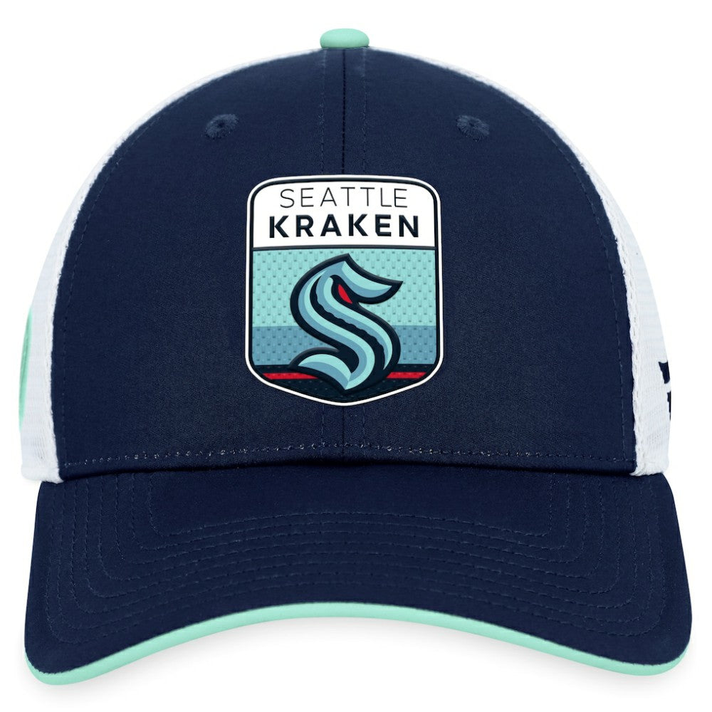 NHL Seattle Kraken Fanatics 2023 NHL Draft On Stage Trucker Adjustable Hat - Deep Sea Blue