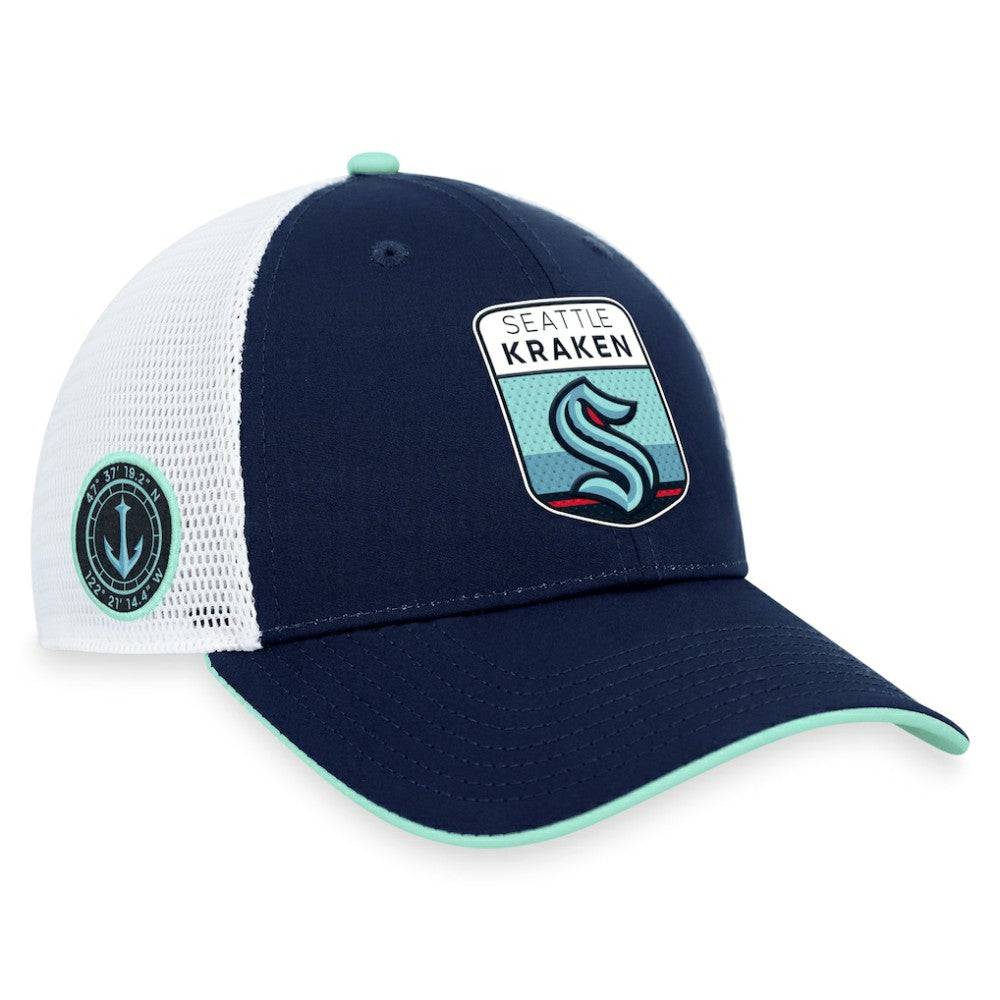 NHL Seattle Kraken Fanatics 2023 NHL Draft On Stage Trucker Adjustable Hat - Deep Sea Blue
