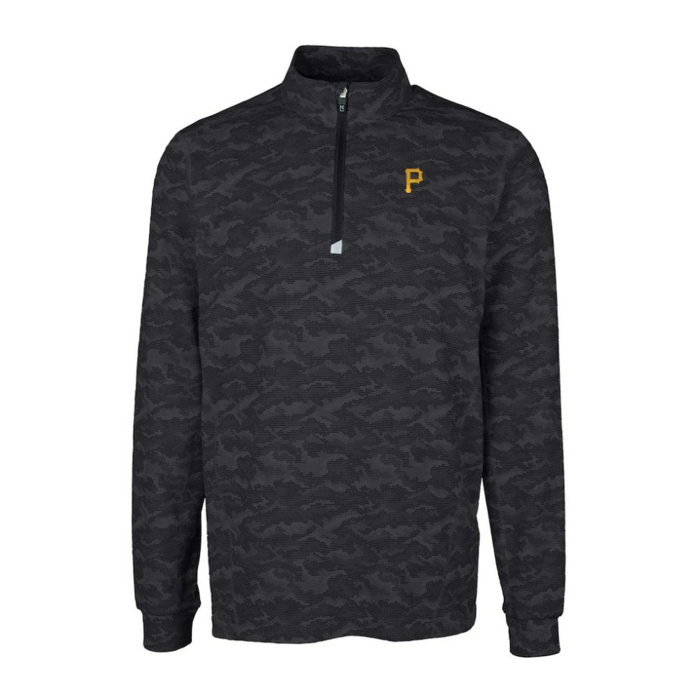 Pittsburgh Pirates Cutter & Buck Big & Tall Traverse Camo Print Stretch Quarter-Zip Pullover Top - Black Pullover