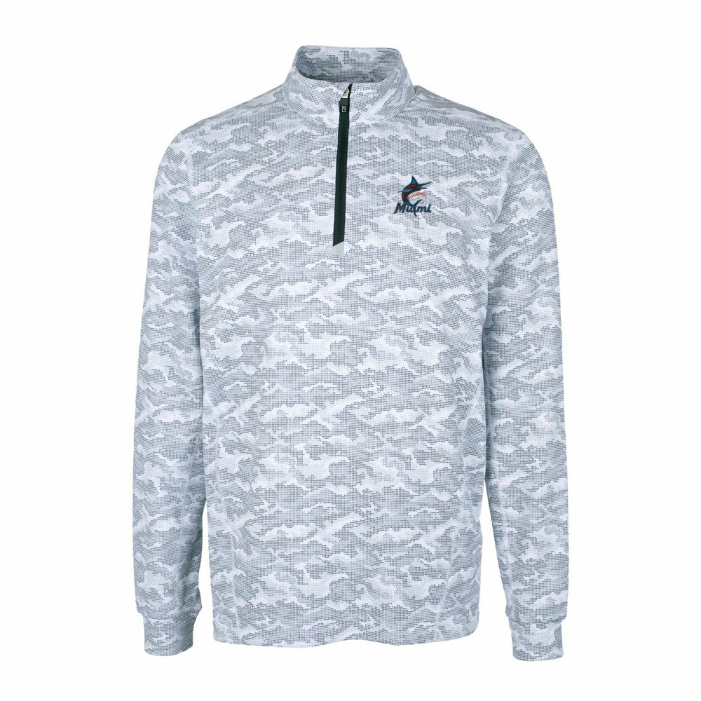 Miami Marlins Cutter & Buck Big & Tall Traverse Camo Print Stretch Quarter-Zip Pullover Top - Charcoal Pullover