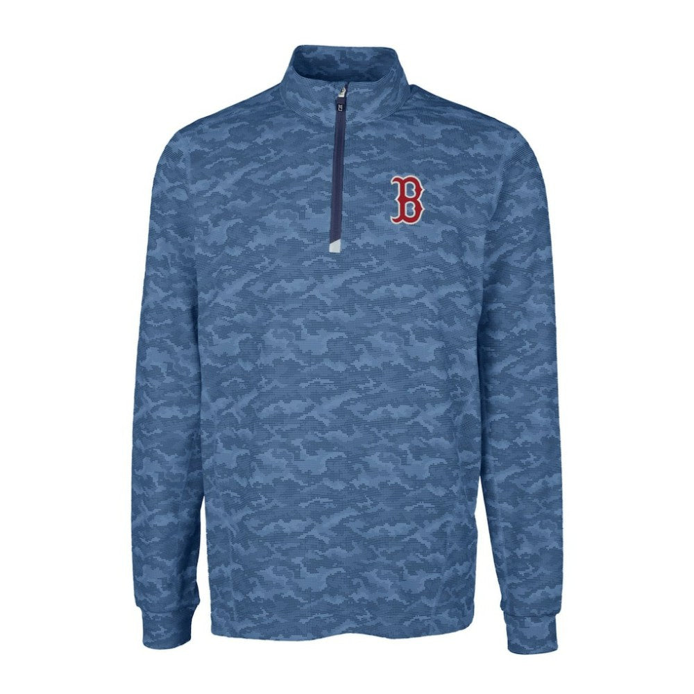 Boston Red Sox Cutter & Buck Big & Tall Traverse Camo Print Stretch Quarter-Zip Pullover Top - Navy Pullover