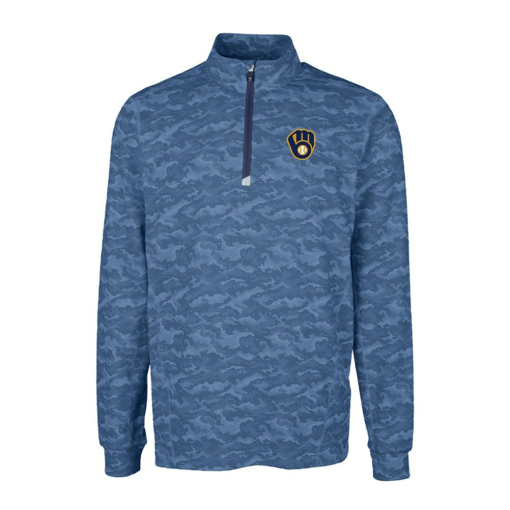 Milwaukee Brewers Cutter & Buck Big & Tall Traverse Camo Print Stretch Quarter-Zip Pullover Top - Navy Pullover