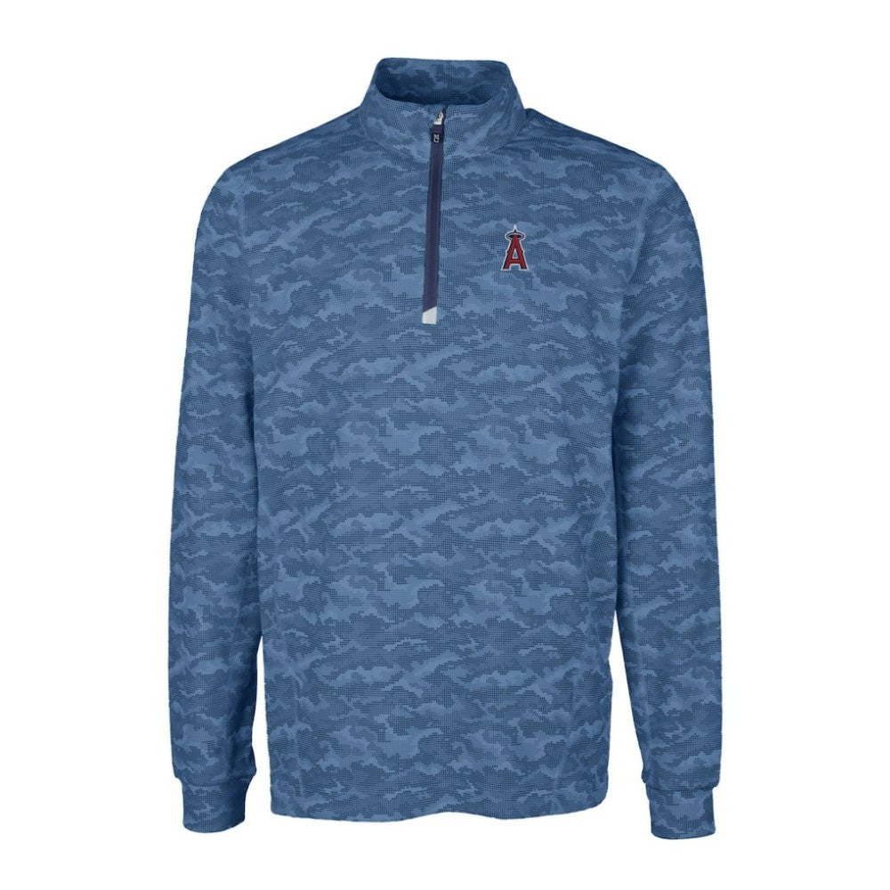 Los Angeles Angels Cutter & Buck Big & Tall Traverse Camo Print Stretch Quarter-Zip Pullover Top - Navy Pullover