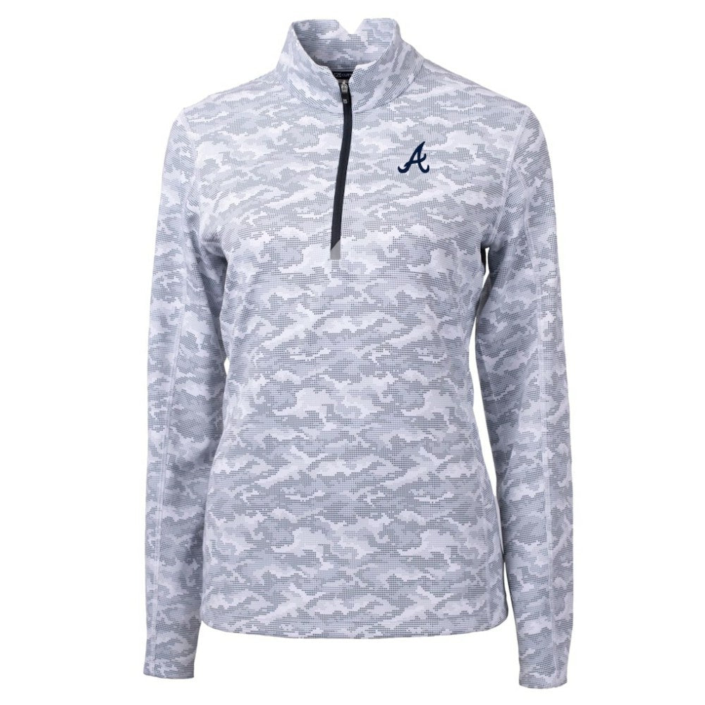 Atlanta Braves Cutter & Buck Women's Traverse Camo Print Stretch Quarter-Zip Pullover Top - Charcoal Pullover