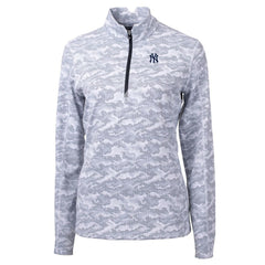 New York Yankees Cutter & Buck Women's Traverse Camo Print Stretch Quarter-Zip Pullover Top - Charcoal Pullover