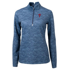 Philadelphia Phillies Cutter & Buck Women's Traverse Camo Print Stretch Quarter-Zip Pullover Top - Navy Pullover