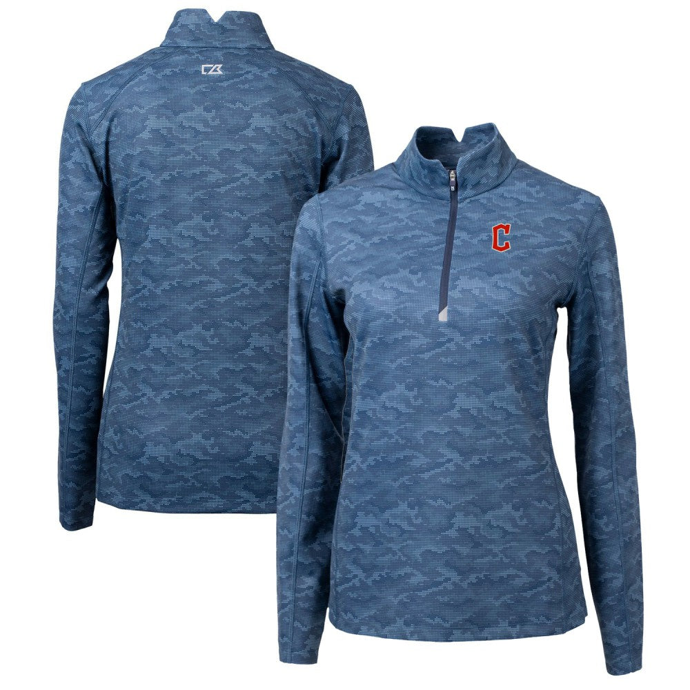 Cleveland Guardians Cutter & Buck Women's Traverse Camo Print Stretch Quarter-Zip Pullover Top - Navy Pullover