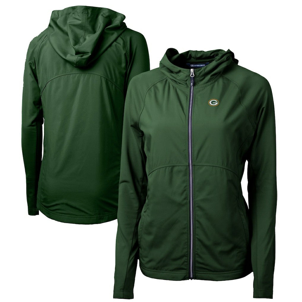 Green Bay Packers Cutter & Buck Women's Adapt Eco Knit Hybrid Recycled Full-Zip Hoodie Hunter Green