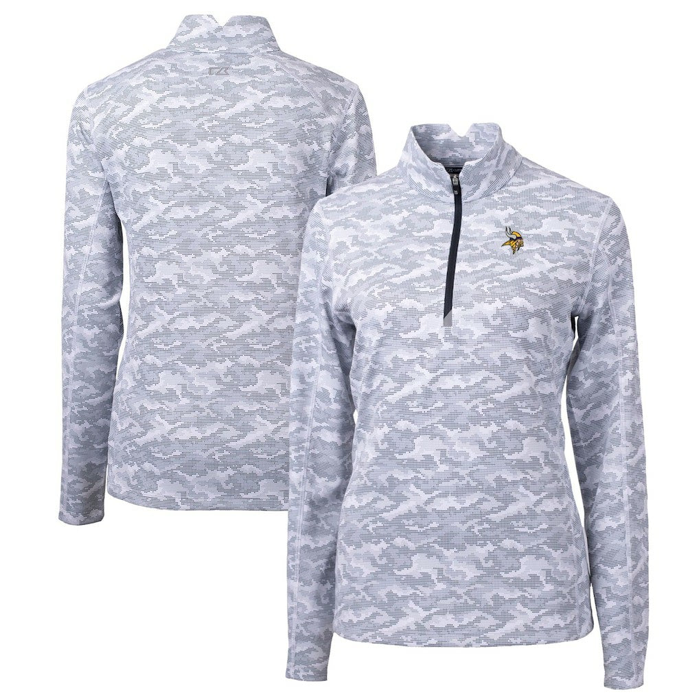 Minnesota Vikings Cutter & Buck Women's Traverse Camo Print Stretch Quarter-Zip Pullover Top Charcoal