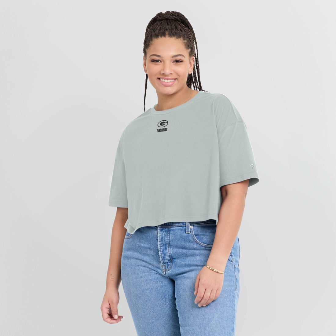 Green Bay Packers Women's Elements Super Soft Boxy Cropped T-Shirt Gray