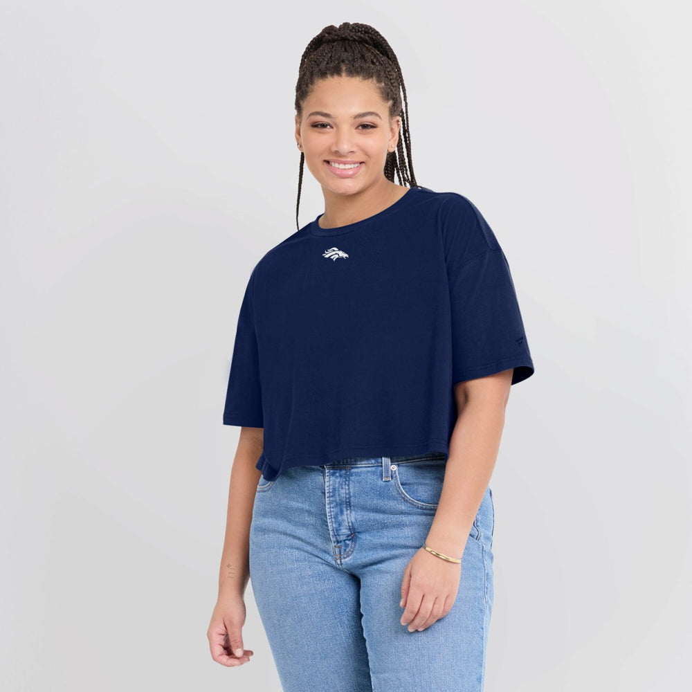 Denver Broncos Women's Elements Super Soft Boxy Cropped T-Shirt Navy