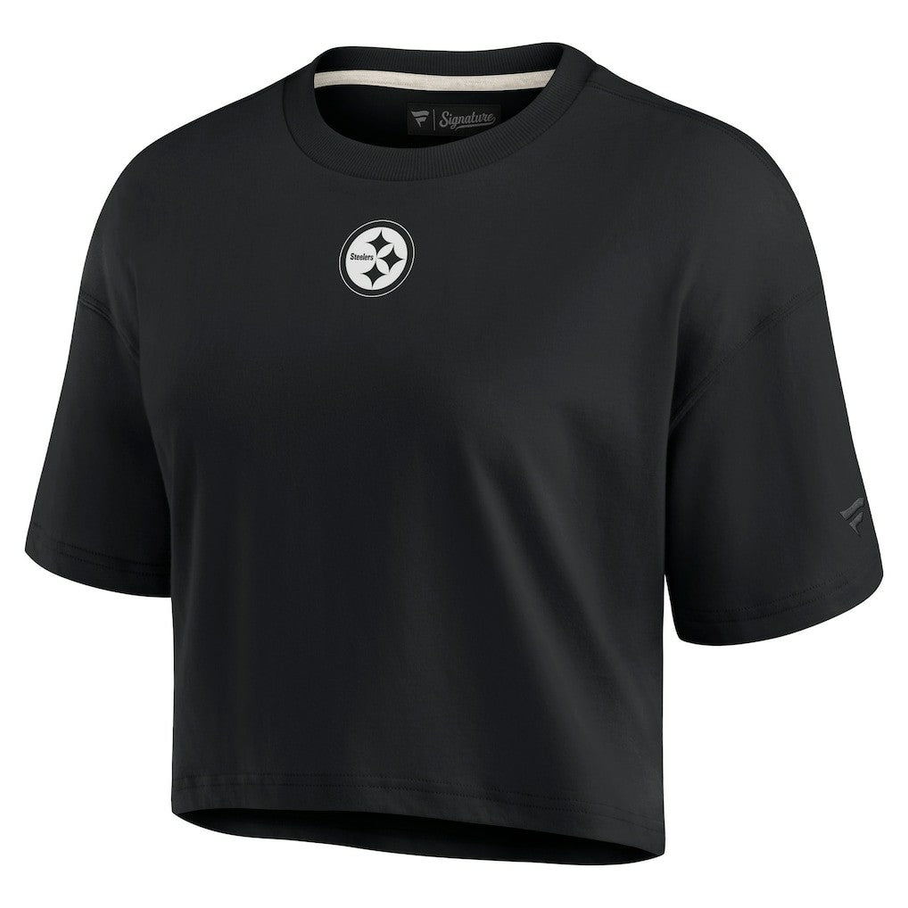 Pittsburgh Steelers Women's Elements Super Soft Boxy Cropped T-Shirt Black