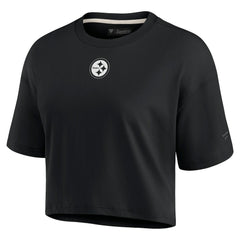 Pittsburgh Steelers Women's Elements Super Soft Boxy Cropped T-Shirt Black