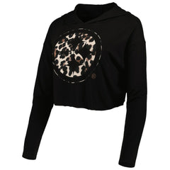 T.J. Watt Pittsburgh Steelers Majestic Threads Women's Leopard Player Name & Number Long Sleeve Cropped Hoodie Black
