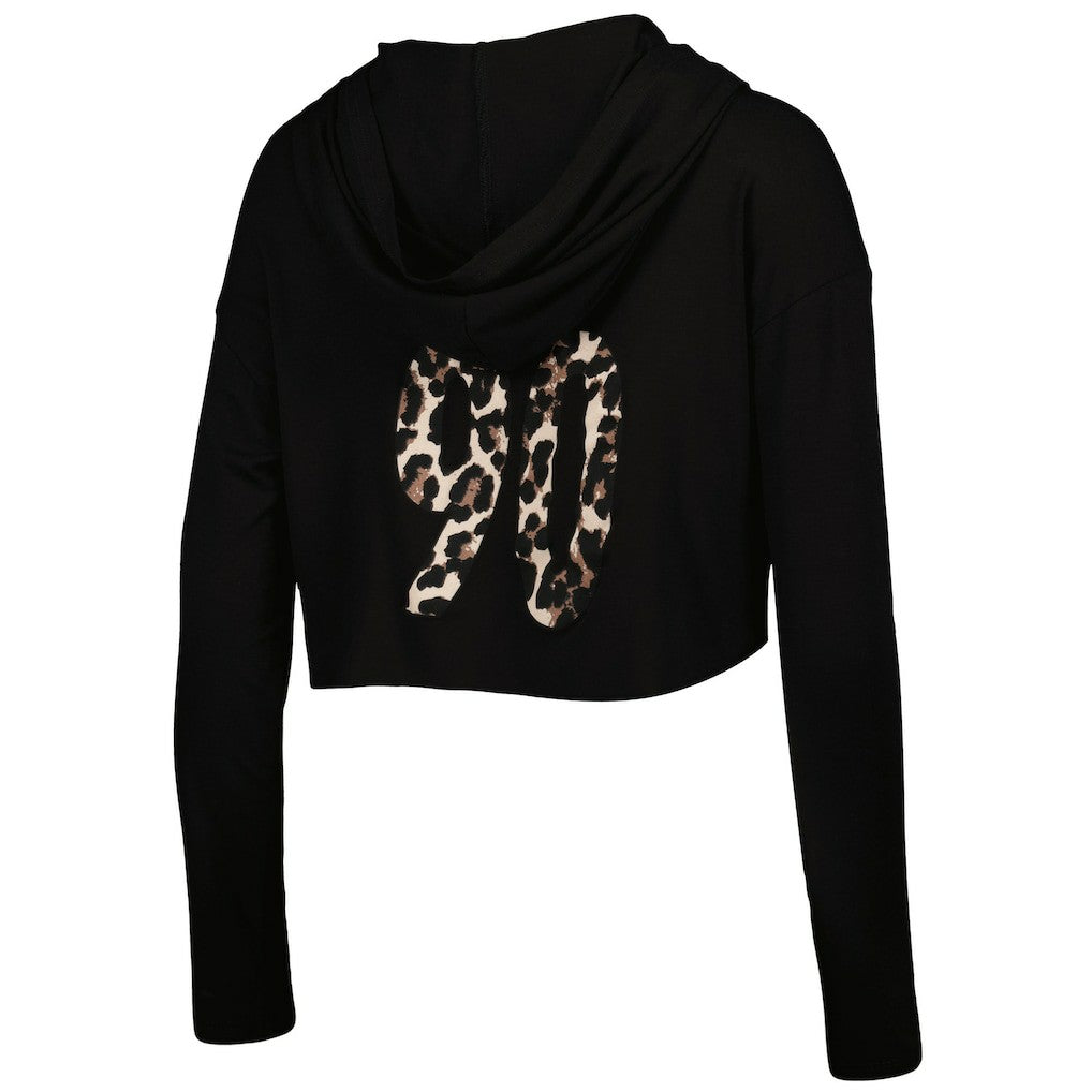 T.J. Watt Pittsburgh Steelers Majestic Threads Women's Leopard Player Name & Number Long Sleeve Cropped Hoodie Black
