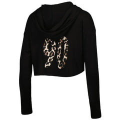 T.J. Watt Pittsburgh Steelers Majestic Threads Women's Leopard Player Name & Number Long Sleeve Cropped Hoodie Black