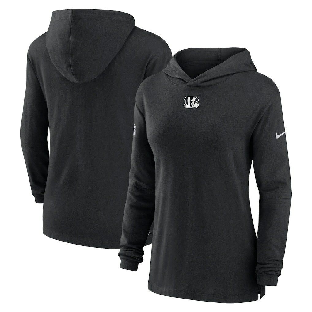 Cincinnati Bengals Women's Sideline Performance Long Sleeve Hoodie T-Shirt Black