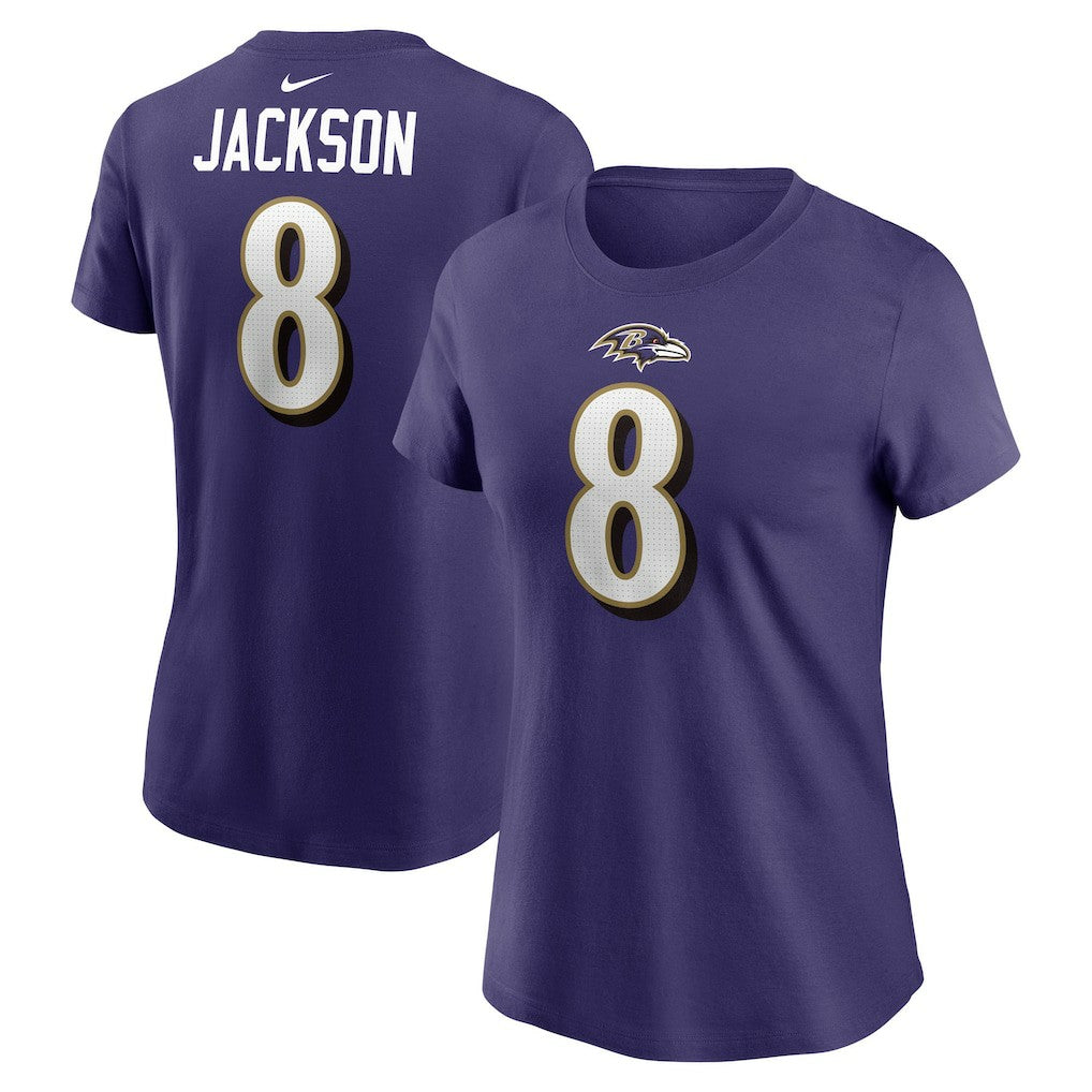Lamar Jackson Baltimore Ravens Women's Player Name & Number T-Shirt Purple
