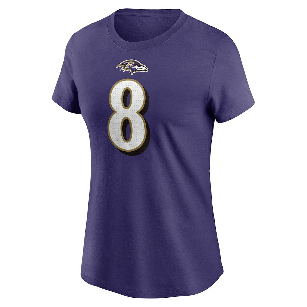 Lamar Jackson Baltimore Ravens Women's Player Name & Number T-Shirt Purple