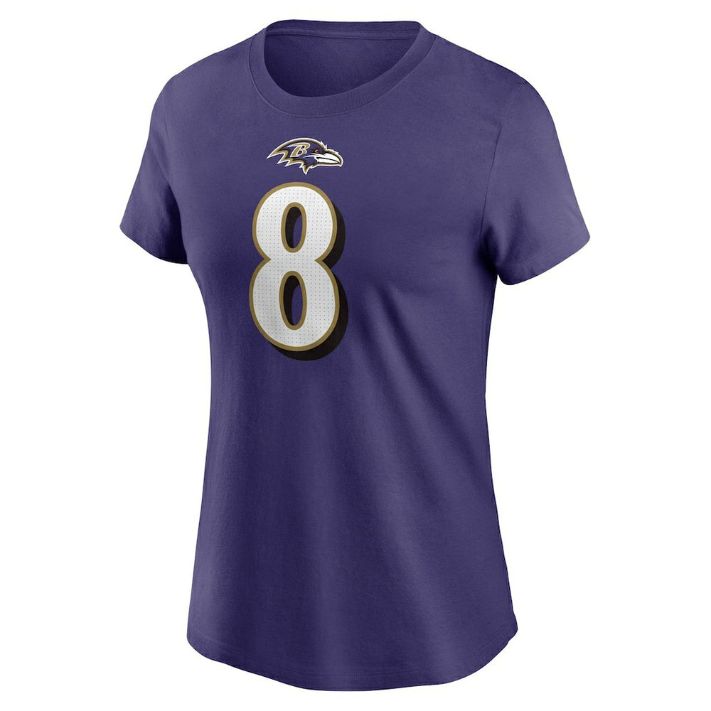 Lamar Jackson Baltimore Ravens Women's Player Name & Number T-Shirt Purple