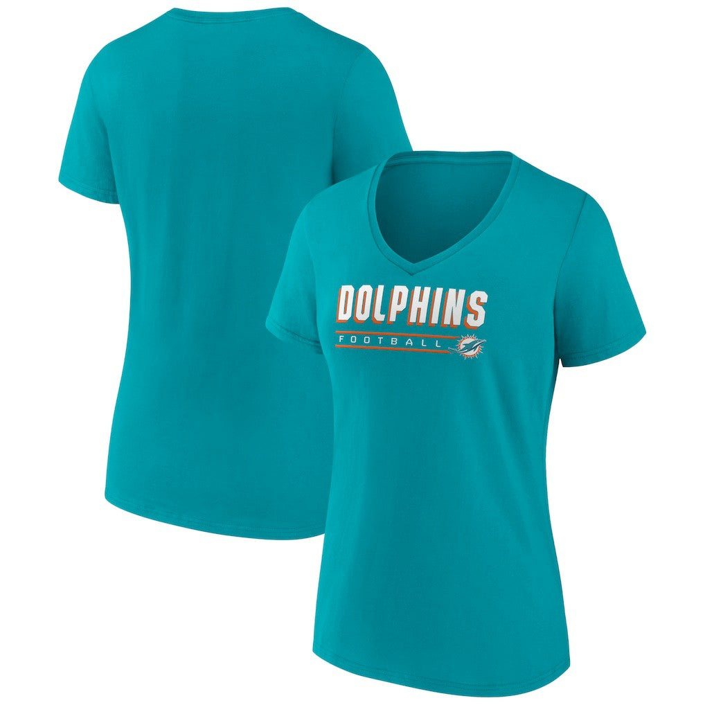 Miami Dolphins Women's Primary Play V-Neck T-Shirt Aqua