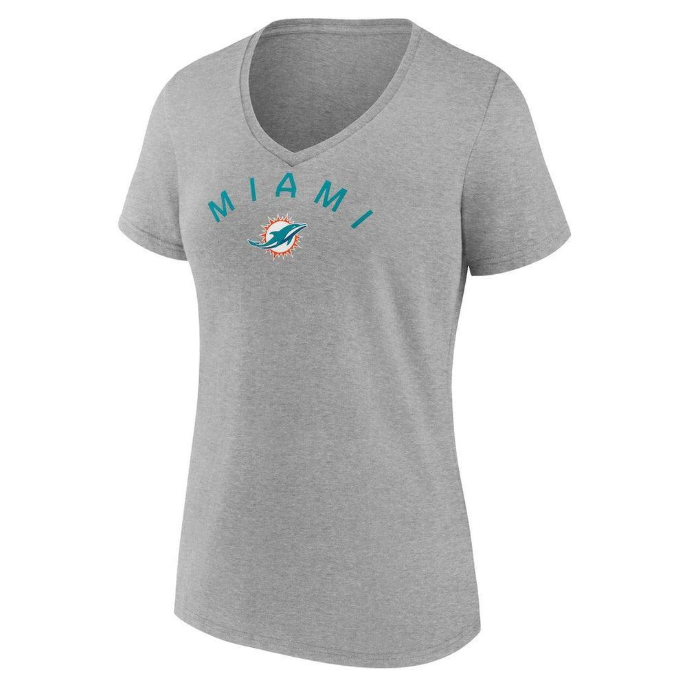 Miami Dolphins Women's Team Arc V-Neck T-Shirt Heather Gray