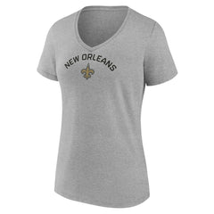 New Orleans Saints Women's Team Arc V-Neck T-Shirt Heather Gray