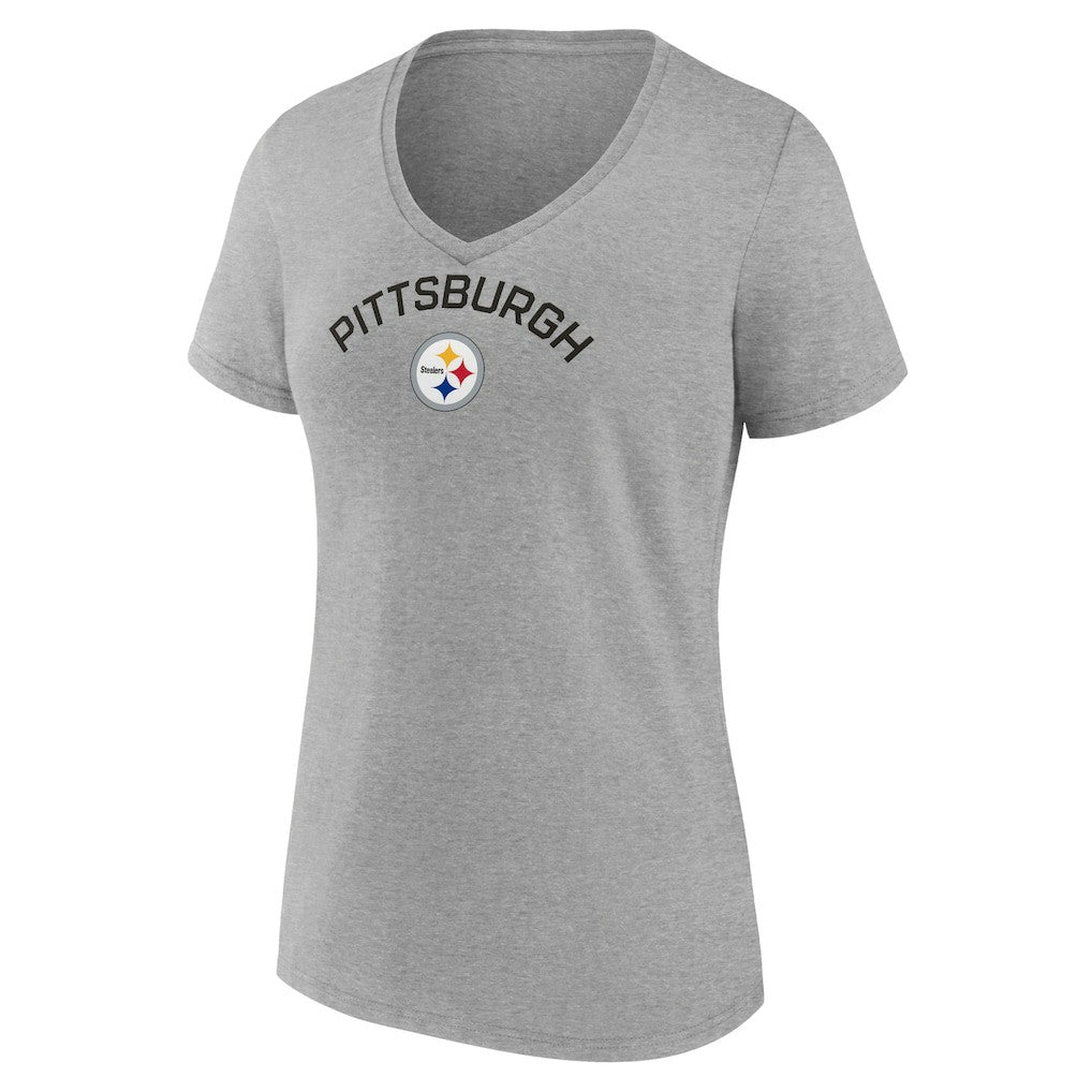 Pittsburgh Steelers Women's Team Arc V-Neck T-Shirt Heather Gray