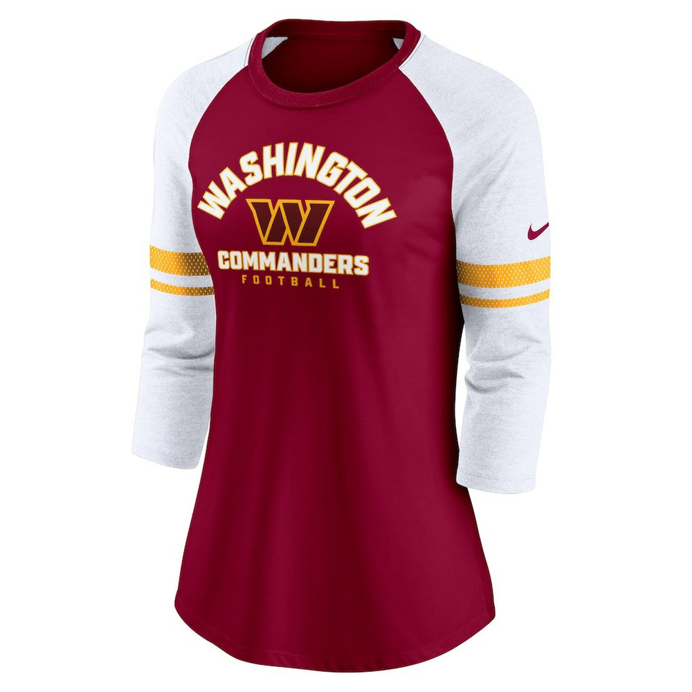 Washington Commanders Women's Fashion 3/4-Sleeve Lightweight Raglan Fashion T-Shirt Burgundy