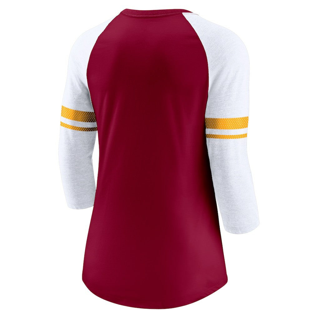 Washington Commanders Women's Fashion 3/4-Sleeve Lightweight Raglan Fashion T-Shirt Burgundy