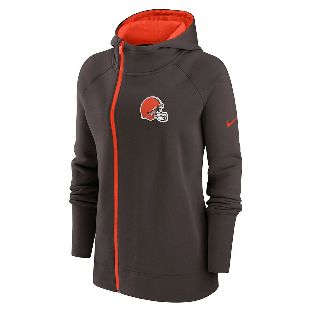 Cleveland Browns Women's Asymmetrical Raglan Full-Zip Hoodie Brown