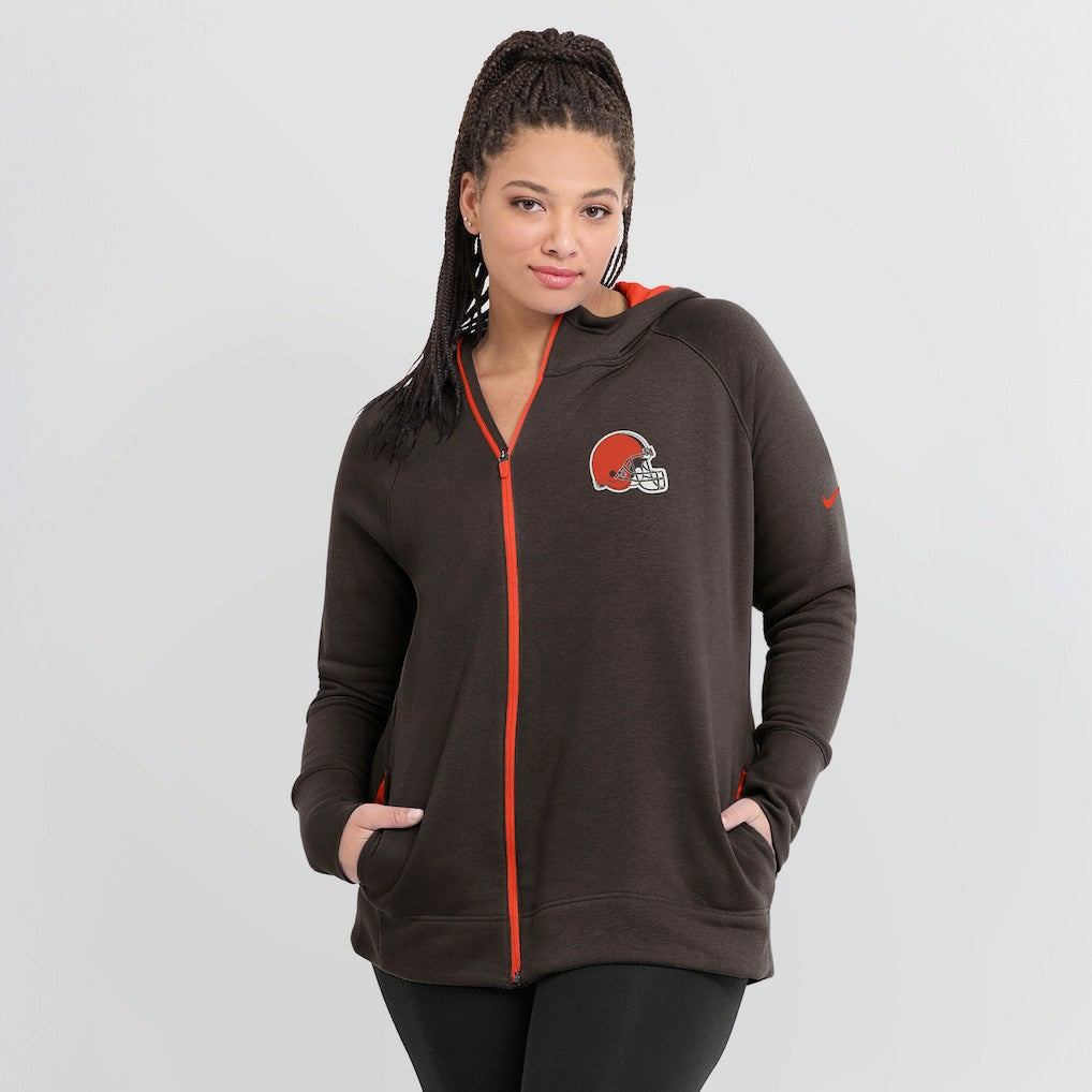 Cleveland Browns Women's Asymmetrical Raglan Full-Zip Hoodie Brown