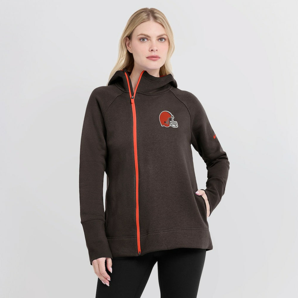 Cleveland Browns Women's Asymmetrical Raglan Full-Zip Hoodie Brown