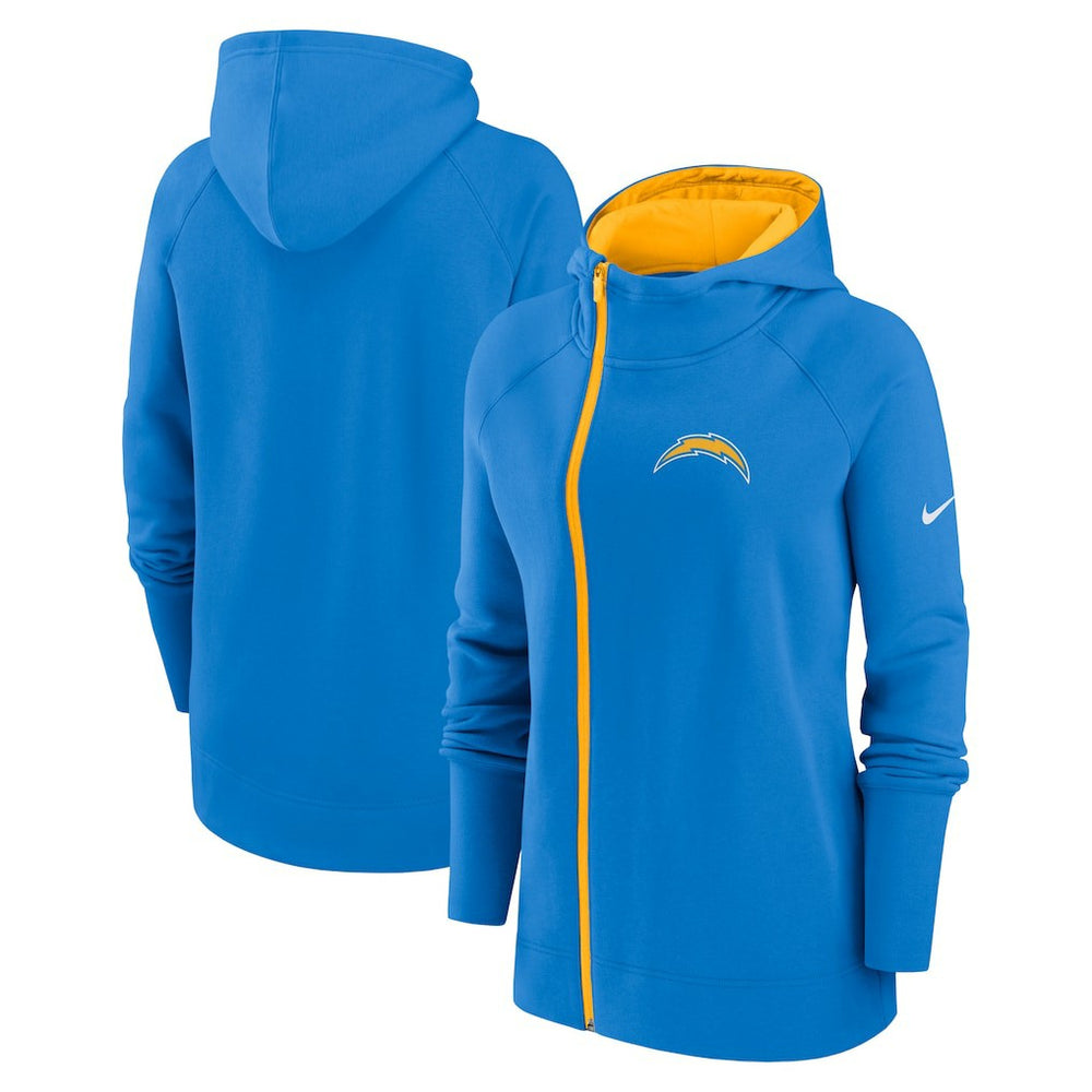 Los Angeles Chargers Women's Asymmetrical Raglan Full-Zip Hoodie Powder Blue