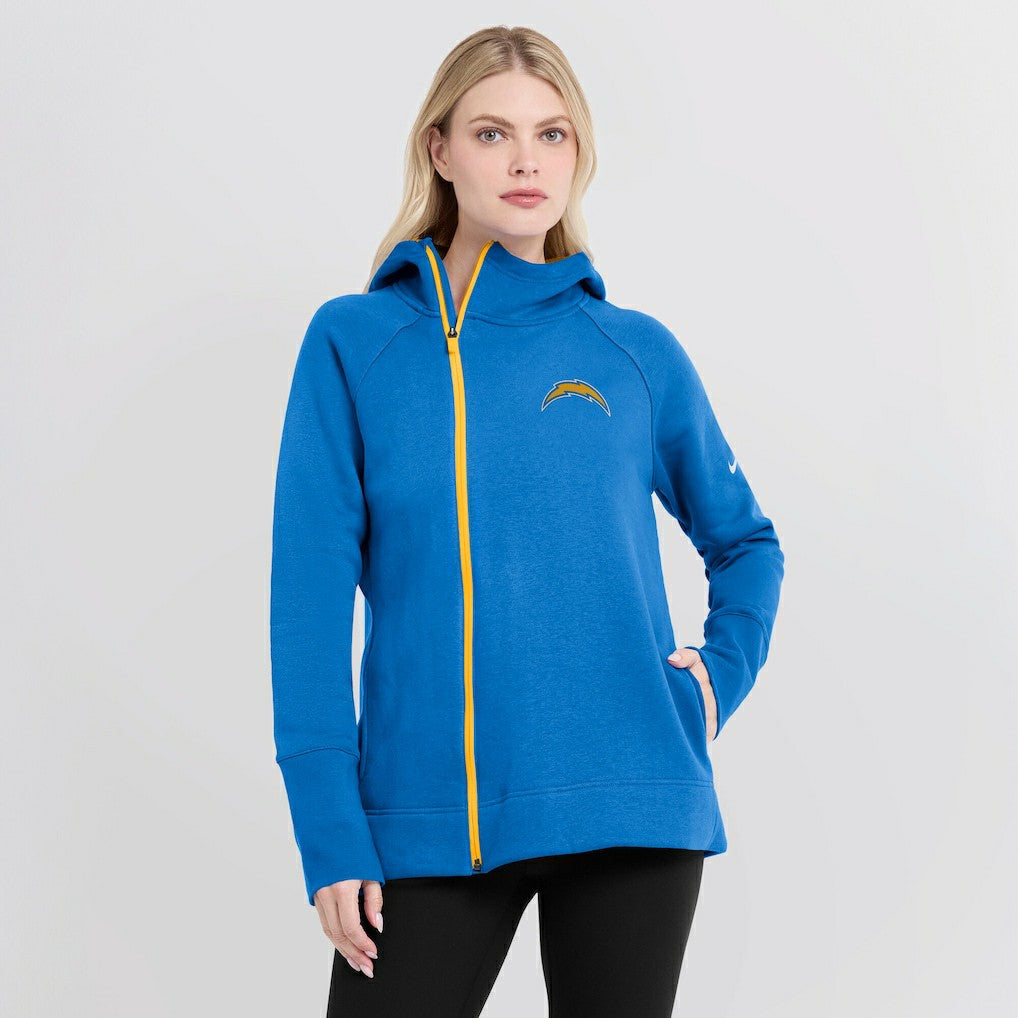 Los Angeles Chargers Women's Asymmetrical Raglan Full-Zip Hoodie Powder Blue