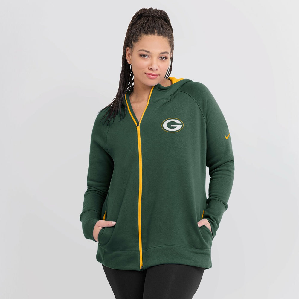 Green Bay Packers Women's Asymmetrical Raglan Full-Zip Hoodie Green