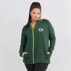 Green Bay Packers Women's Asymmetrical Raglan Full-Zip Hoodie Green